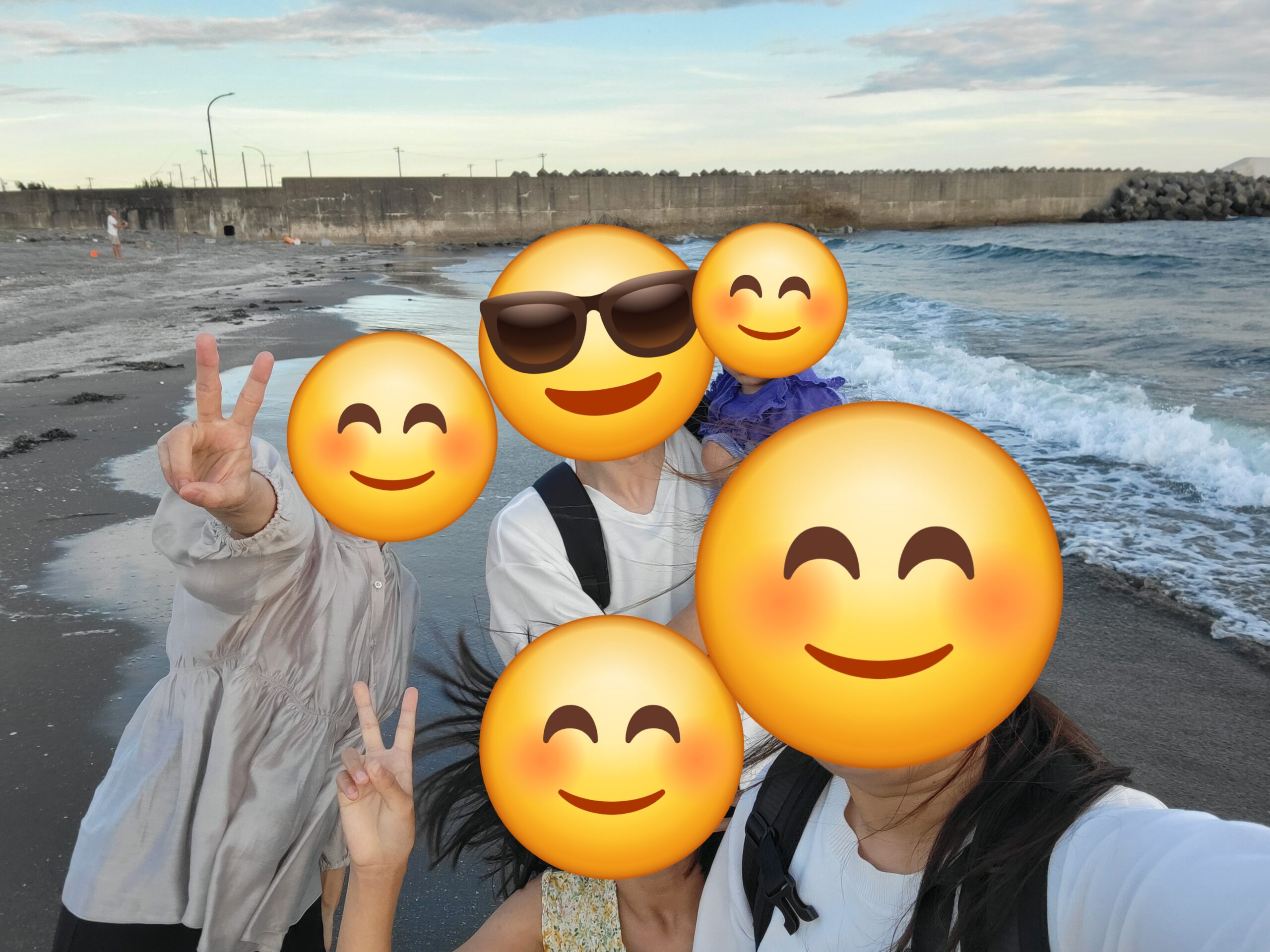 海辺の家族写真