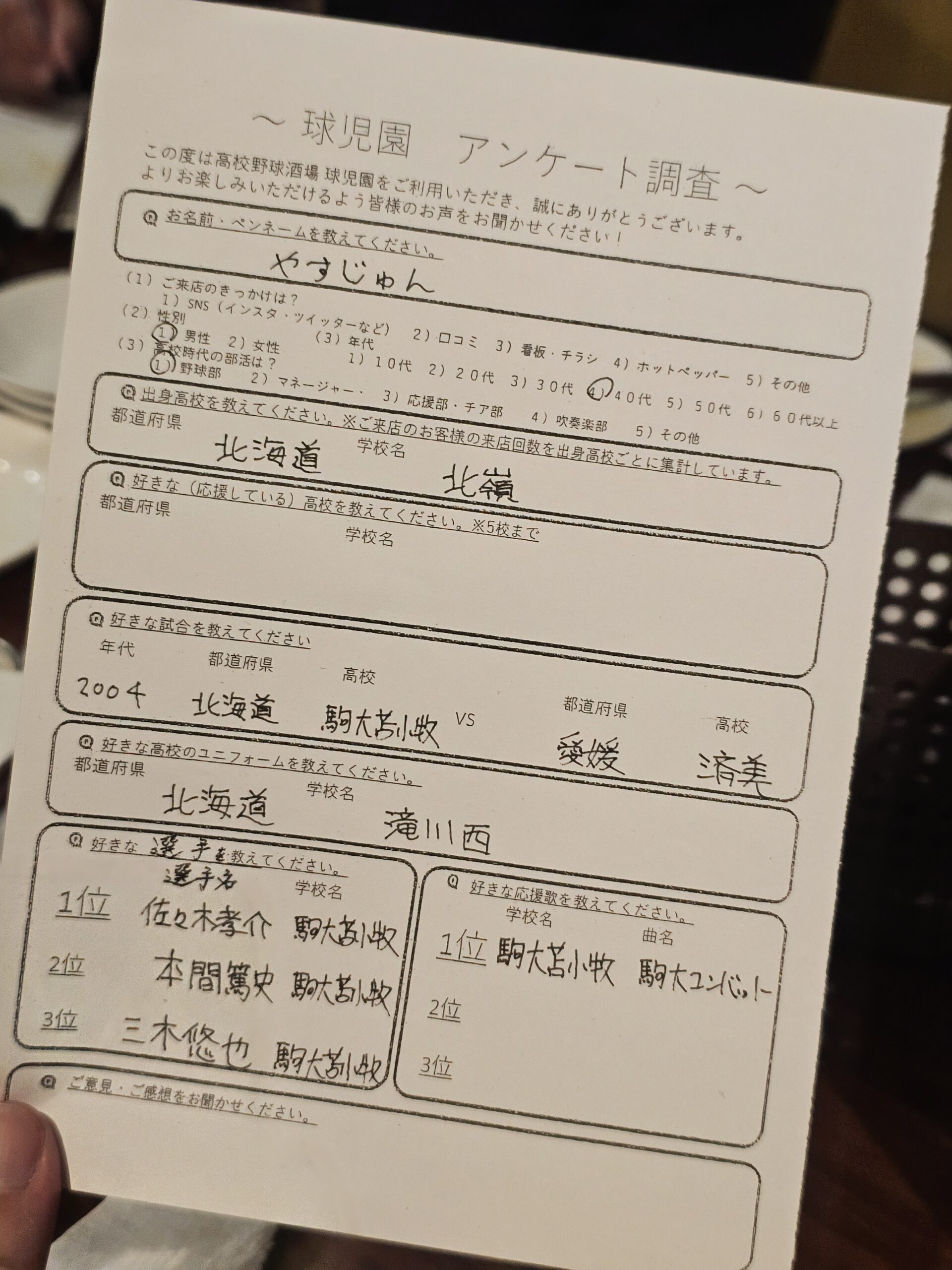 球児園のアンケート
