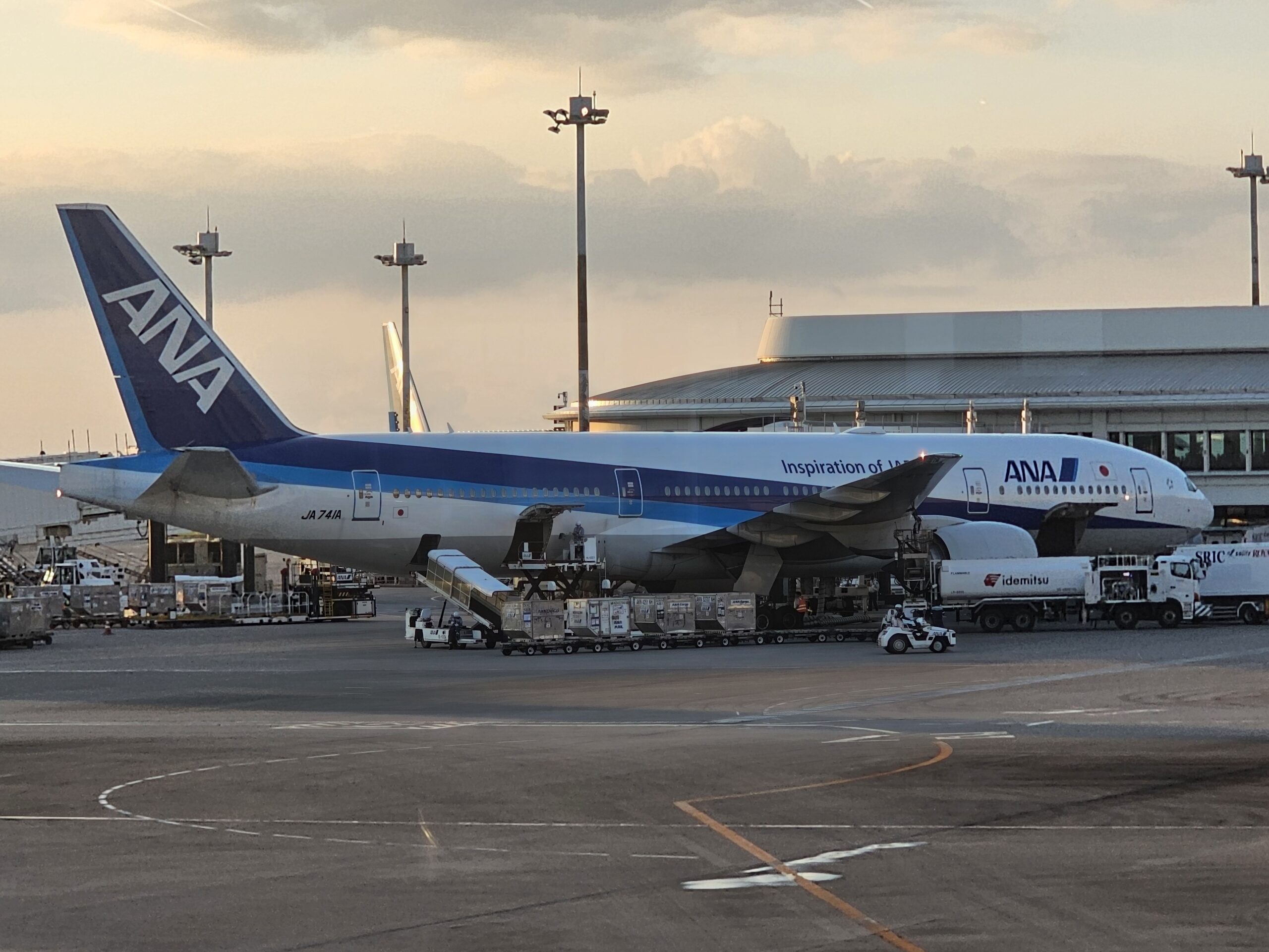 夕暮れ時のANA機
